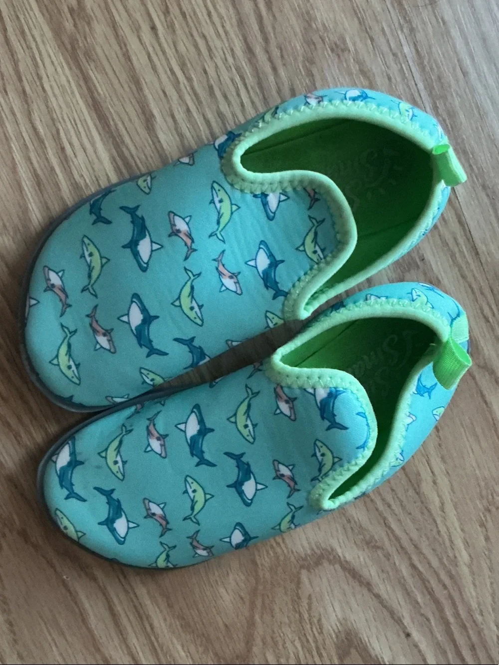 Kids Aqua Slip-On Water Shoes - Light Teal with Shark Print